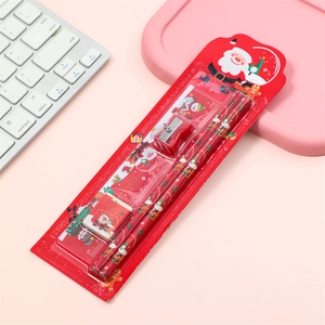 5-piece Christmas stationery set with Santa pencils, ruler, eraser and sharpener