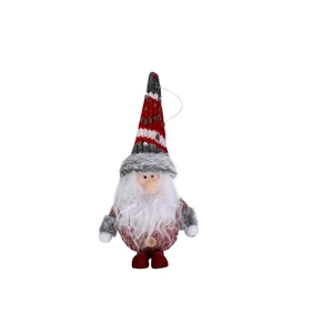 Charming red and grey knitted Christmas gnome hanging ornaments with snowflake patterns