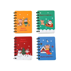 Set of four A7 Christmas spiral notebooks with cute Santa and reindeer cartoon patterns