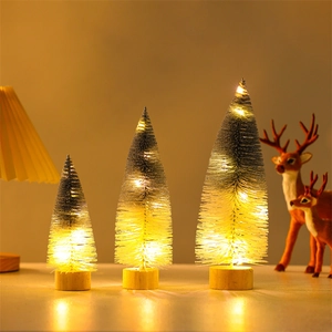 Three-piece set of gradient LED Christmas trees with warm light and solid wood bases