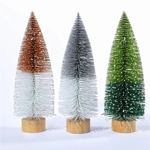 Three-piece set of mini artificial Christmas trees with snow effect and wooden bases