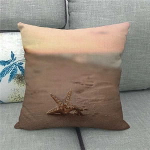 Fodera per cuscino in lino con tramonto sulla spiaggia e stampa di stelle marine