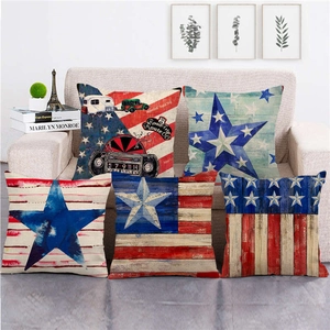 Five-piece set of linen American flag star and Route 66 retro style decorative pillow covers