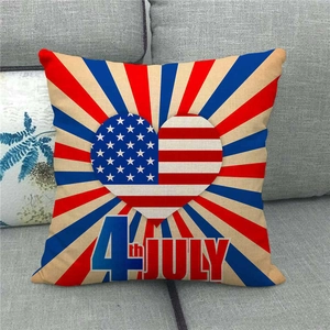Linen Independence Day pillow cover featuring patriotic American flag heart and July 4th text