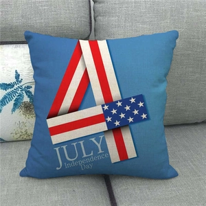 Linen American Independence Day pillow cover with July 4th flag pattern on a sofa
