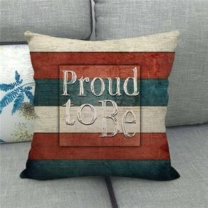 Detail of vintage American flag linen pillowcase with cracked texture on a sofa