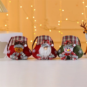 Cartoon Christmas felt gift bags with 3D Santa, Reindeer and Snowman plush designs