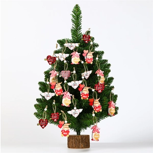 12pcs Valentine's Day wooden hanging ornaments with heart and gnome designs on small tree