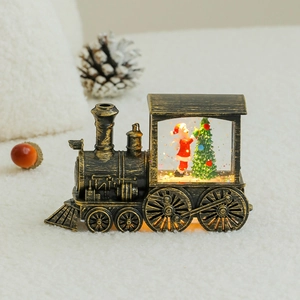 Lighted Christmas water train ornament with Santa and snow globe effect for holiday decor