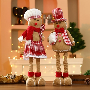 Christmas Retractable Gingerbread Man Plush Doll Standing Ornaments Corduroy Fabric Festive Home Window Holiday Decoration Doll