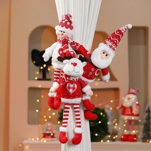 Embrasse De Rideau De Noël En Peluche Tricotée Père Noël Bonhomme De Neige Renne Poupée Décoration Maison