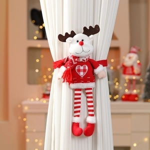Embrasse de rideau renne de Noël en peluche avec longues jambes rayées rouges et blanches