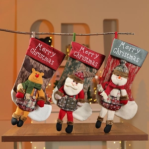 Large Christmas Stocking With 3D Doll Santa Claus Snowman Reindeer Hanging Gift Bag For Xmas Holiday Party Home Decoration