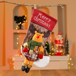 Large Christmas stocking with 3D reindeer doll and Merry Christmas text for holiday decor