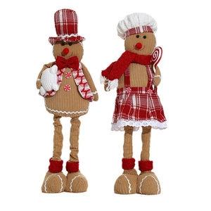 Christmas retractable gingerbread man doll set with red plaid scarf for festive home decor