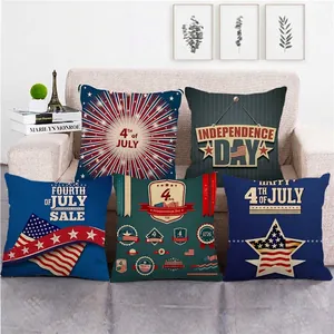 Throw Pillow Cover Linen Patriotic American Flag Independence Day July Fourth Home Sofa Decor Square Cushion Case