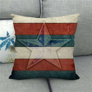 Macro detail of the vintage linen pillowcase texture with rustic American flag star design