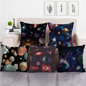 Space Galaxy Planet Decorative Throw Pillow Cover Linen Square Sofa Cushion Case Home Decor Universe Theme Print