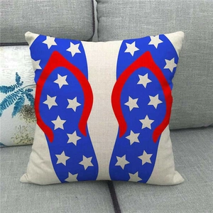 Detailed texture of American flag flip-flop print on square linen decorative pillow cover
