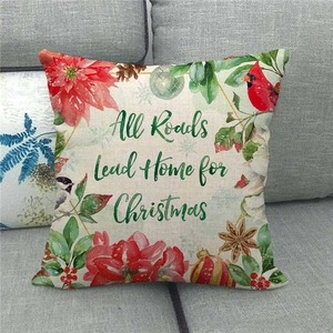 Christmas wreath linen pillow cover with cardinal and Home Sweet Home festive design