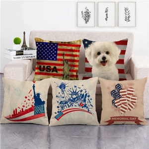 Five-piece American flag and patriotic themed linen throw pillow covers for sofa decor