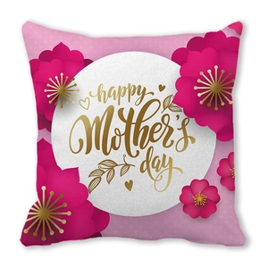 Detailed close-up of Happy Mother's Day peach skin pillowcase with pink floral design