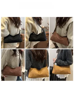 Collage of models wearing retro matte underarm bags in black, brown and ginger colors
