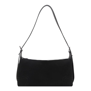 Vintage black suede underarm shoulder bag with matte texture and adjustable strap