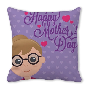Detail of Happy Mother's Day peach skin pillowcase with cartoon grandmother and hearts