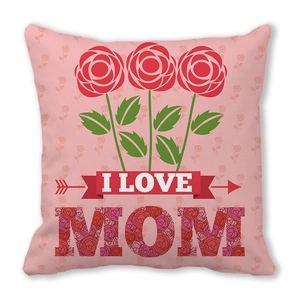 Pink Mother's Day pillow case with I LOVE MOM text and red rose patterns for gift