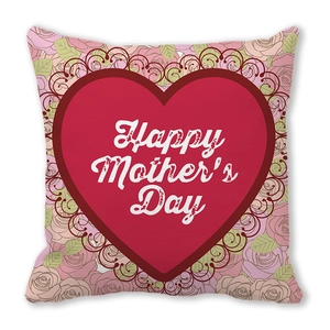 Λεπτομέρεια μαξιλαροθήκης Happy Mother's Day με ροζ τριαντάφυλλα και καρδιά