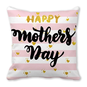 Pink and white striped Happy Mother's Day throw pillow cover with golden hearts