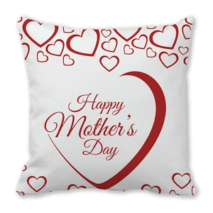 Λεπτομέρεια macro κειμένου Happy Mother's Day σε λευκή πολυεστερική μαξιλαροθήκη