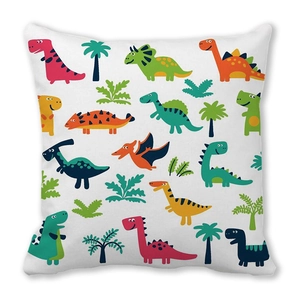 Cute cartoon dinosaur pattern square pillowcase made of soft peach skin fabric for kids