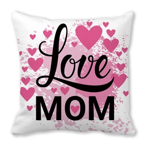 Peach skin pillowcase with Love MOM text and pink hearts for Mother's Day gift