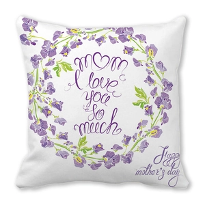 Detail of white peach skin pillowcase with floral 'I love you Mom' print for Mother's Day