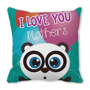 Detail der Kissenhülle mit Panda und I LOVE YOU Mother's Text für den Muttertag
