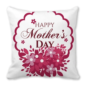 Detail of Happy Mother's Day peach skin pillowcase with red floral border design