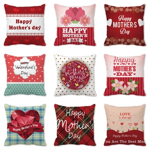 Linen Mother's Day Throw Pillow Cover Heart Floral Printed Decorative Cushion Case For Sofa Couch Home Decor Women Gift