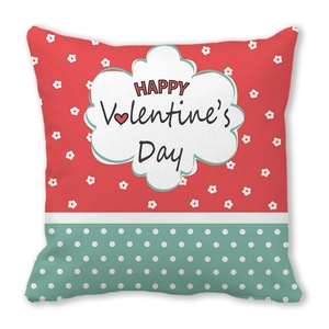 Square Happy Valentine's Day peach skin pillowcase with red floral and green polka dot design