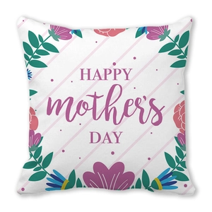 Detailed view of Happy Mother's Day floral pattern on white peach skin pillowcase