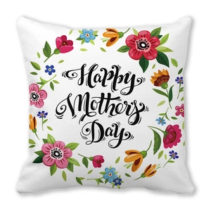 Detail of Happy Mother's Day peach skin pillowcase with colorful floral heart design