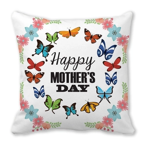 Happy Mother's Day pillowcase featuring colorful butterflies and floral wreath
