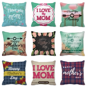 Mother's Day Peach Skin Velvet Decorative Pillow Cover Square Cushion Case With Flower Heart Letter Print For Sofa Home