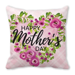 Dettaglio federa per cuscino in pelle di pesca con cuore floreale Happy Mother's Day