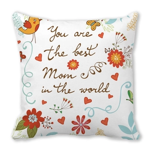 Detail of floral peach skin pillowcase with You are the best Mom in the world text