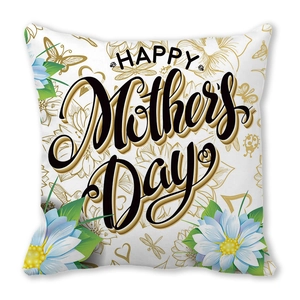 Detailed view of Happy Mother's Day cushion cover with gold floral and insect prints