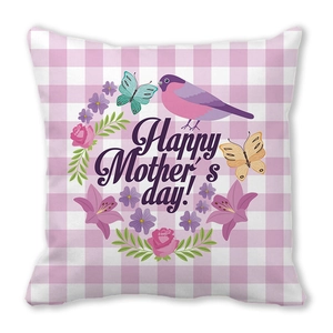 Federa per cuscino festa della mamma con quadretti rosa, fiori e uccellino