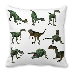 Detailed pattern of green cartoon dinosaurs on soft white peach skin fabric pillowcase