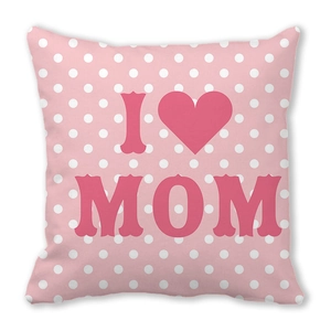 Fodera per cuscino rosa a pois con design I Love Mom cuore per la festa della mamma